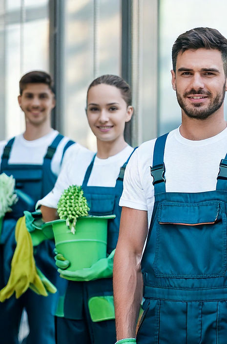 Uniformed Majestic window cleaners ready for a job